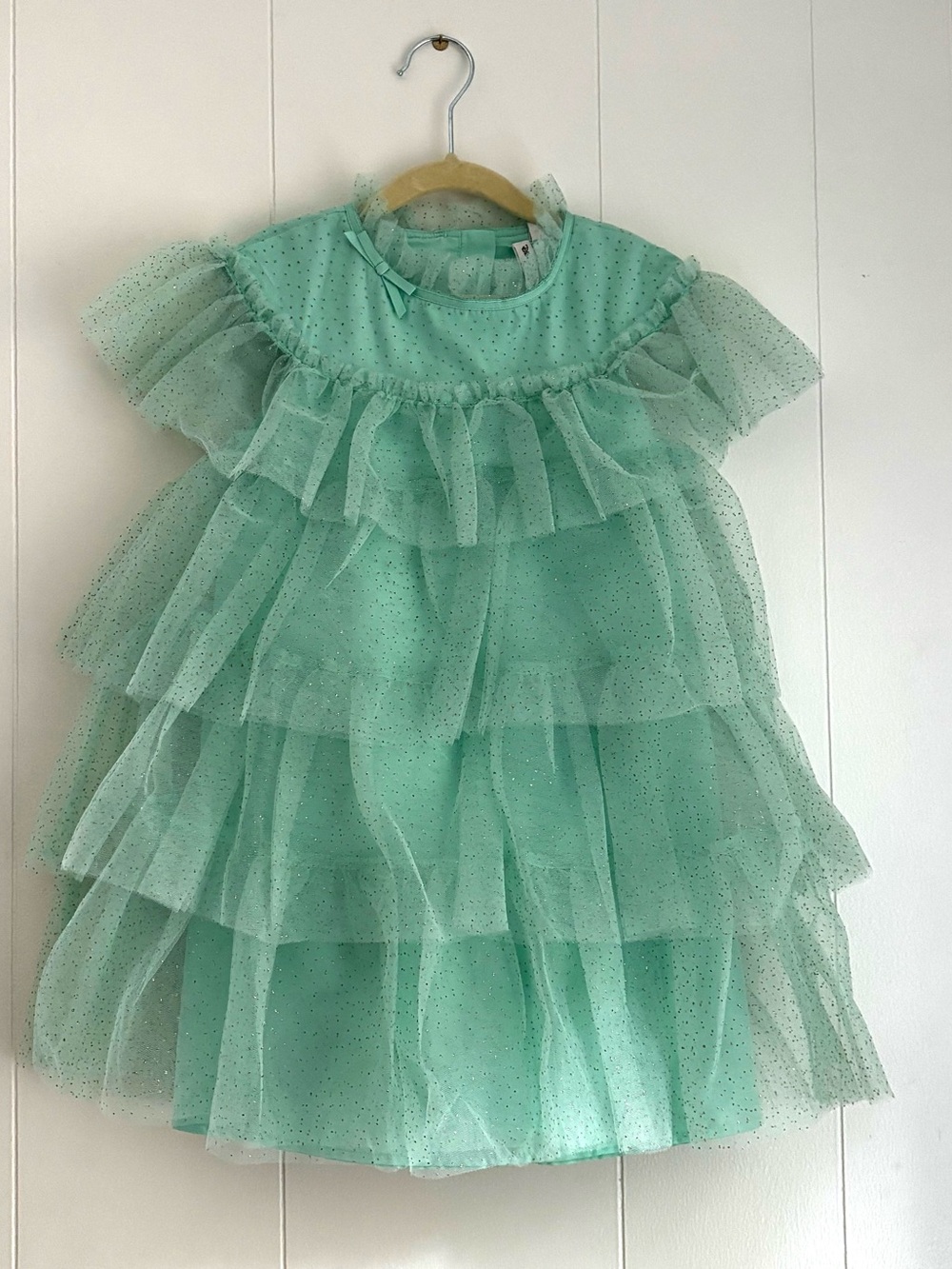 Janie and Jack Disney Tiana Glitter Tulle Dress Girls Size 6 Pearly Mint Party